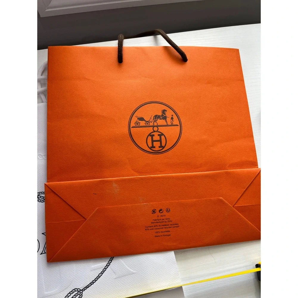 Lot of 3 Hermes Prada Gucci 100 Designer Shopping Bag Bundle w Hermes Ribbon